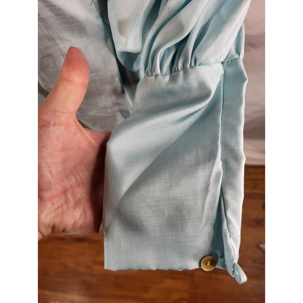 Vintage 80s Jane Elliot Sky Blue Pastel Victorian Extremely Puffed Sleeve Blouse - Picture 4 of 7